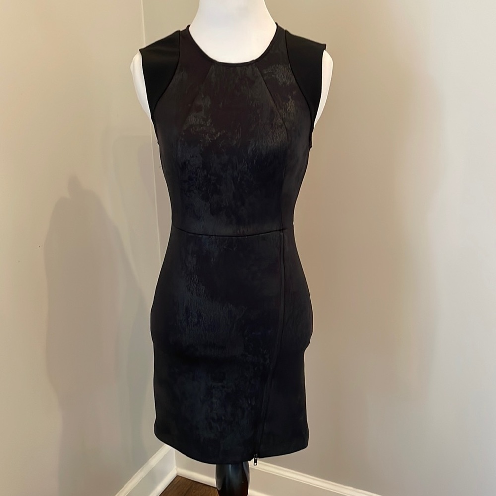 BCBG black sleeveless faux leather dress